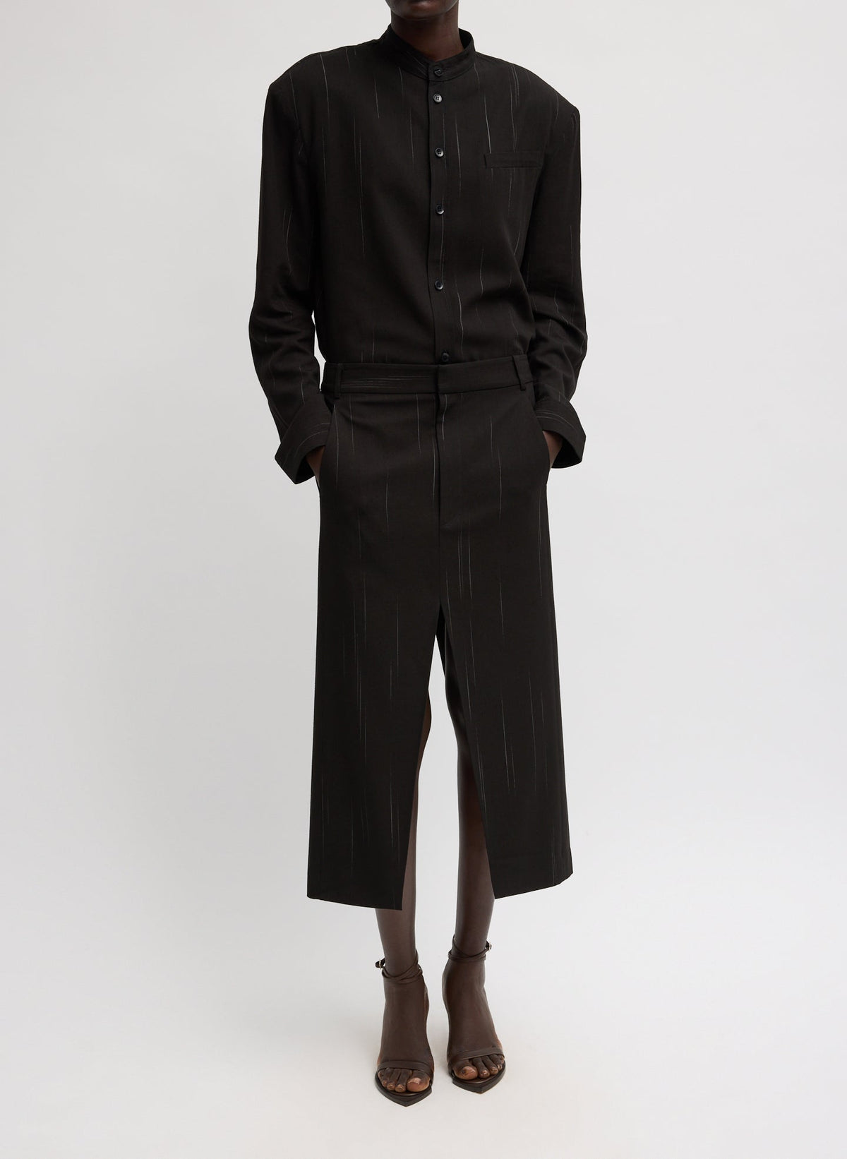 Viscose Suiting Detached Shirt Black Multi - Tibi