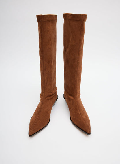 Faux Suede Bronson Boot - Narrow Calf Light Brown - Tibi