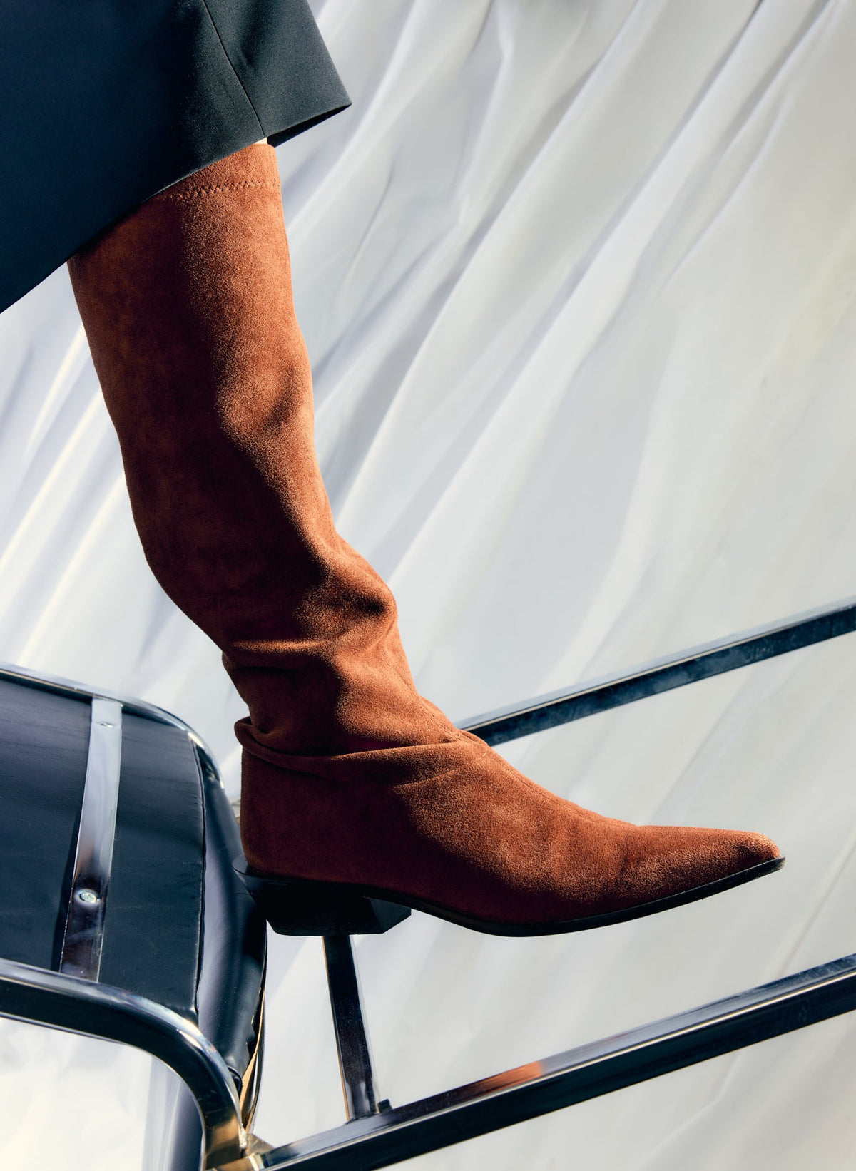 Faux Suede Bronson Boot - Regular Calf Light Brown - Tibi