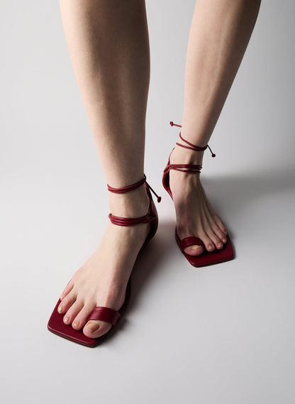 Ali Lace-Up Short Sandal Cherry Red - Tibi