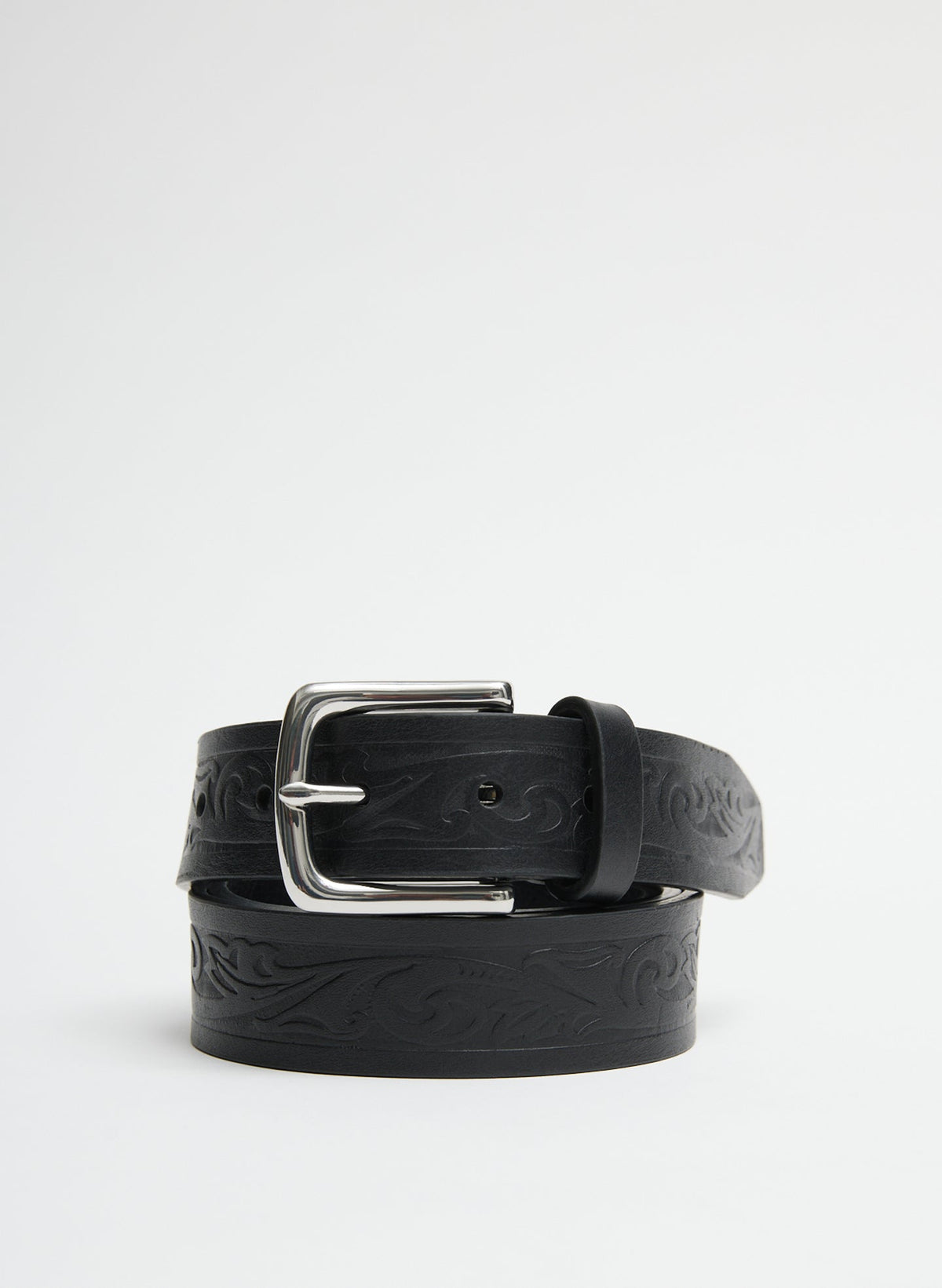 Classic Men's Tooled Leather Belt Black - Tibi