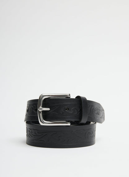 Classic Men's Tooled Leather Belt Black - Tibi