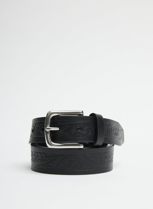 Classic Men's Tooled Leather Belt Black - Tibi