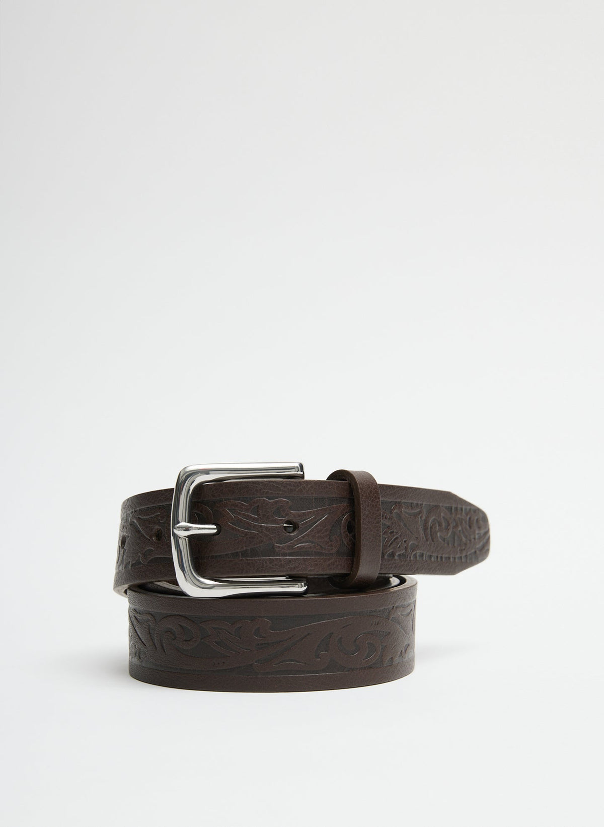 Classic Men's Tooled Leather Belt Dark Brown - Tibi