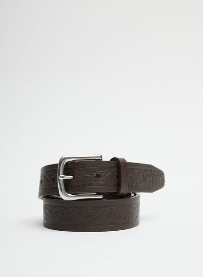 Classic Men's Tooled Leather Belt Dark Brown - Tibi