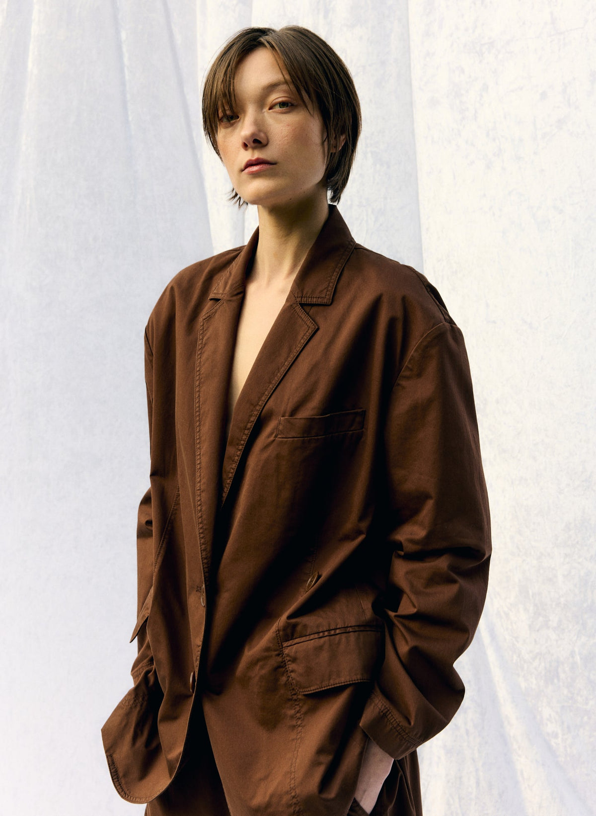 Garment Dyed Silky Cotton Liam Blazer Brown - Tibi