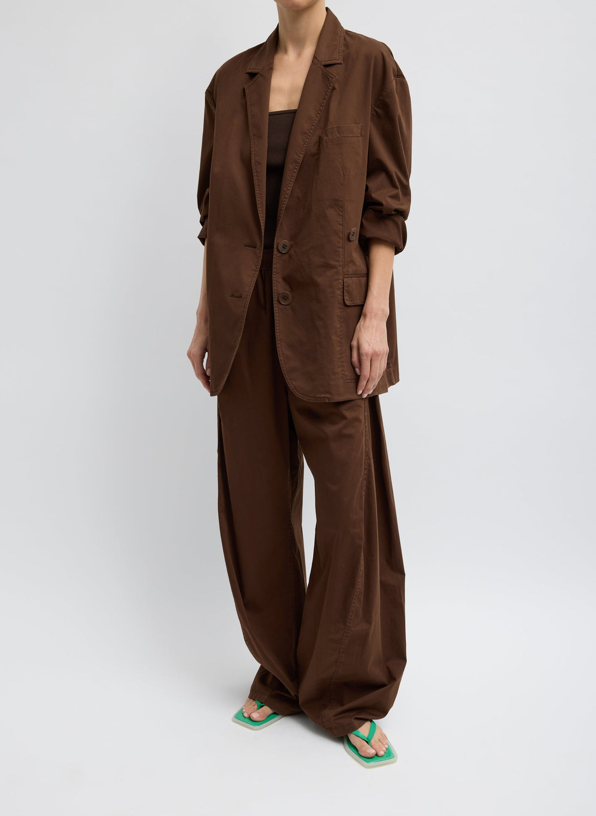 Garment Dyed Silky Cotton Liam Blazer Brown - Tibi