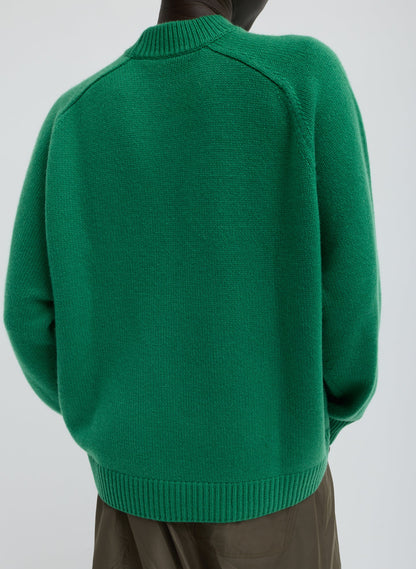 Cashmere Crewneck Oversized Pullover Sweater Green - Tibi