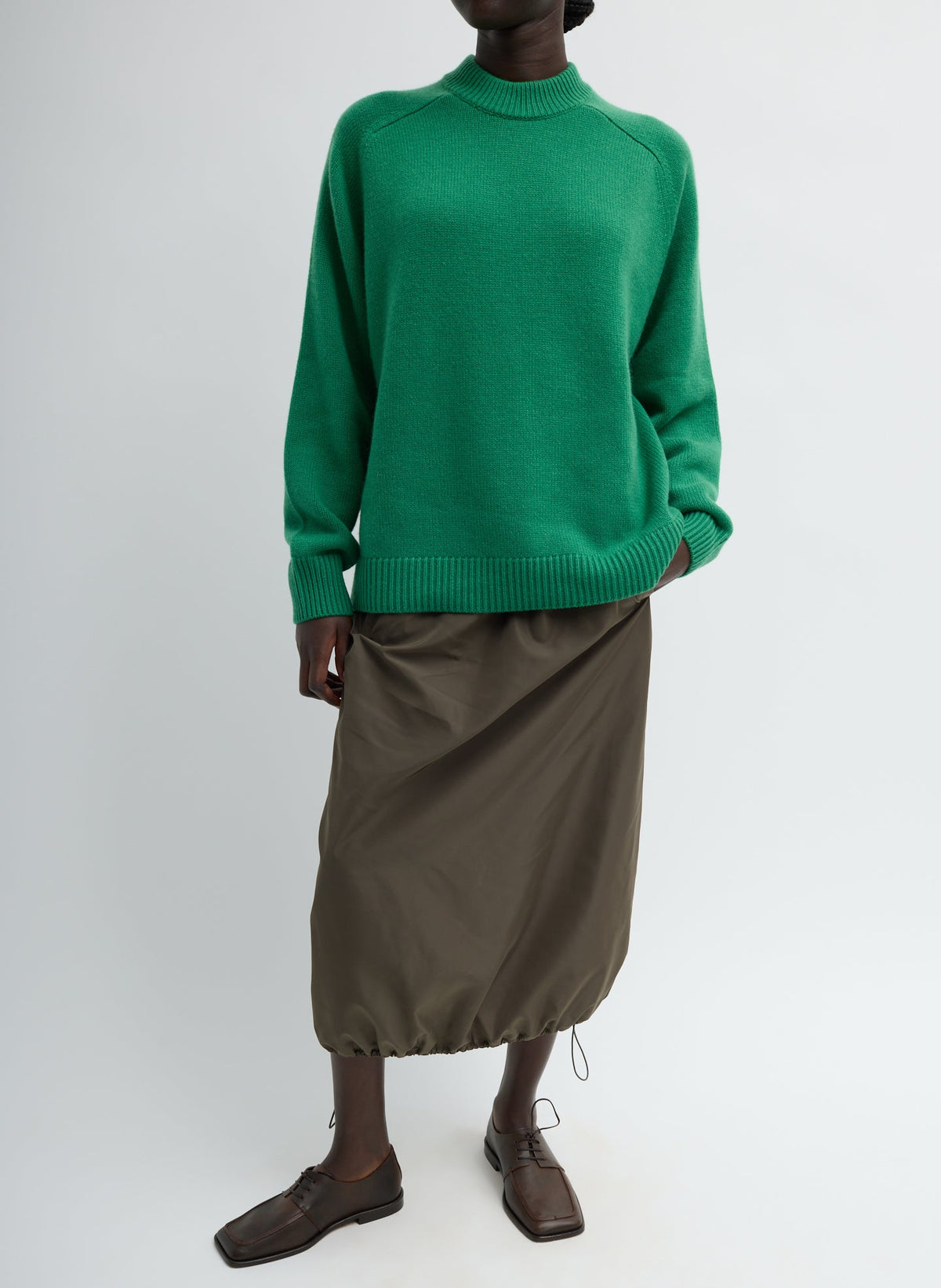 Cashmere Crewneck Oversized Pullover Sweater Green - Tibi