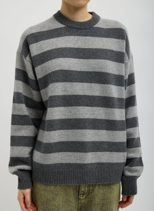 Striped Cashmere Crewneck Easy Pullover Grey Multi - Tibi