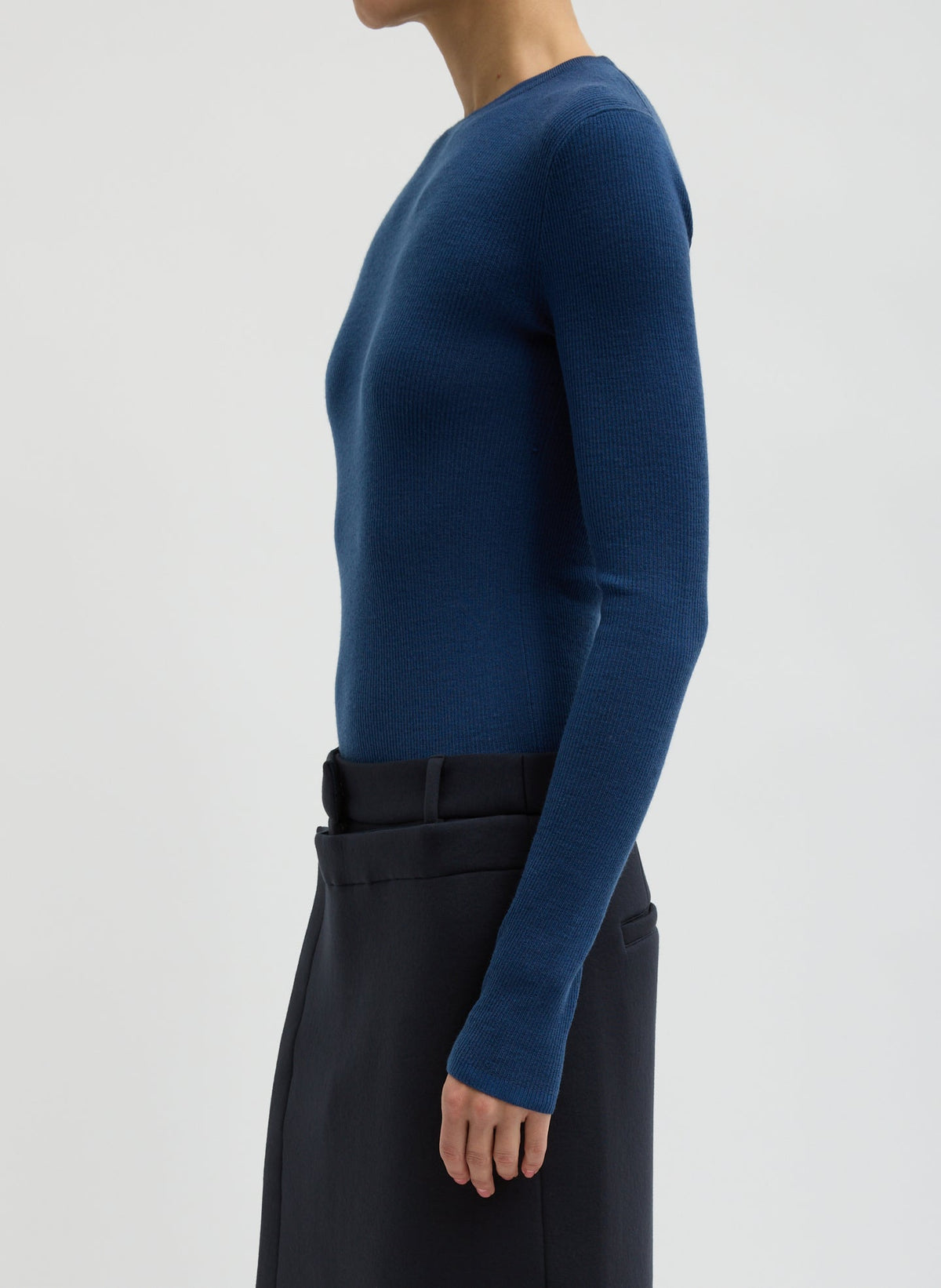 Featherweight Ribbed Sweater Crewneck Pullover Seal Blue - Tibi