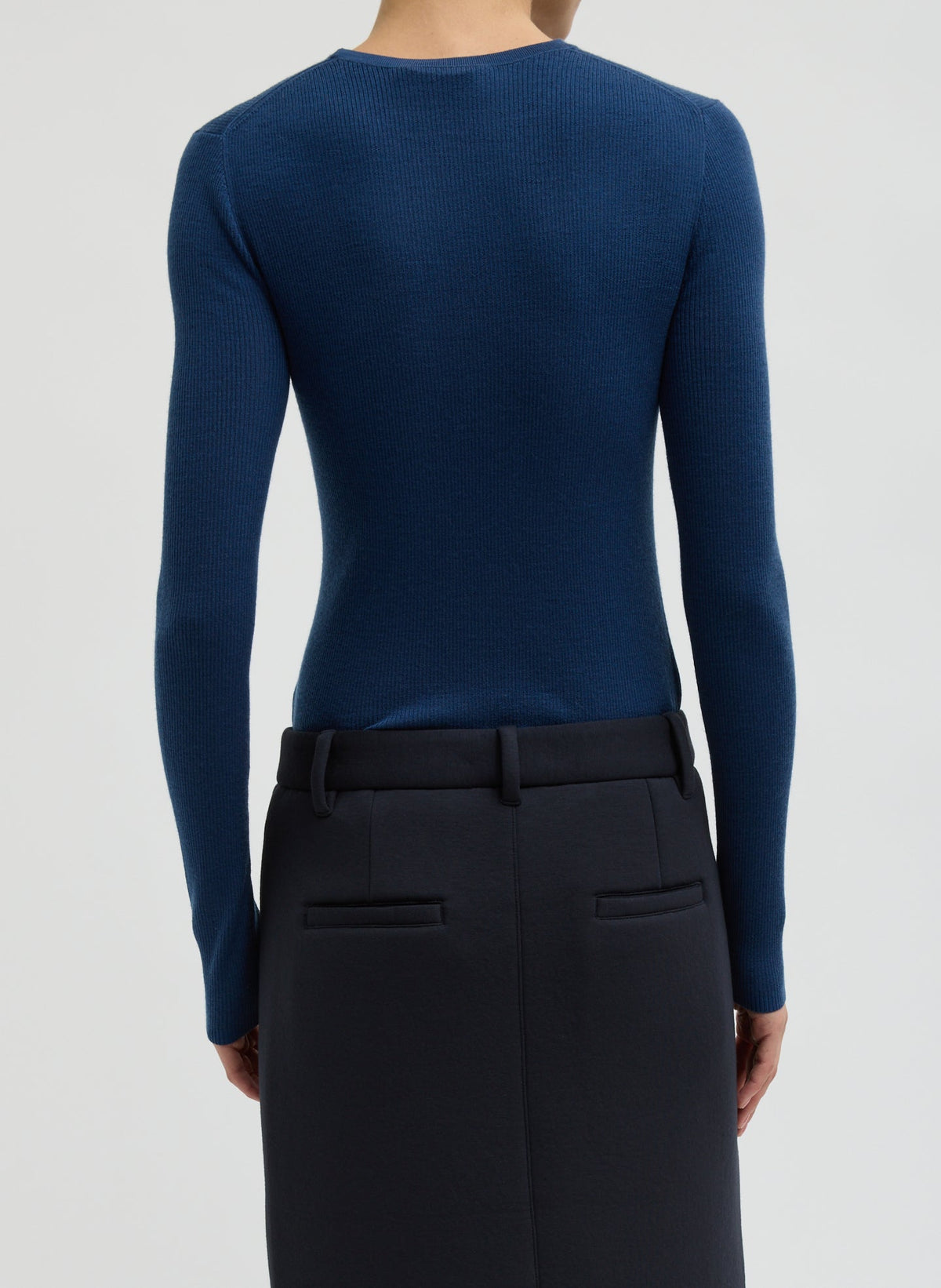 Featherweight Ribbed Sweater Crewneck Pullover Seal Blue - Tibi