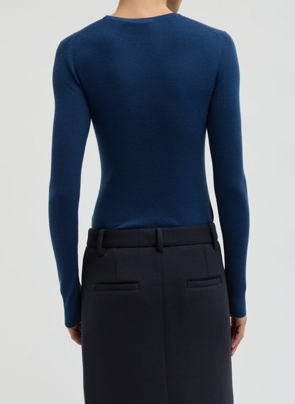 Featherweight Ribbed Sweater Crewneck Pullover Seal Blue - Tibi