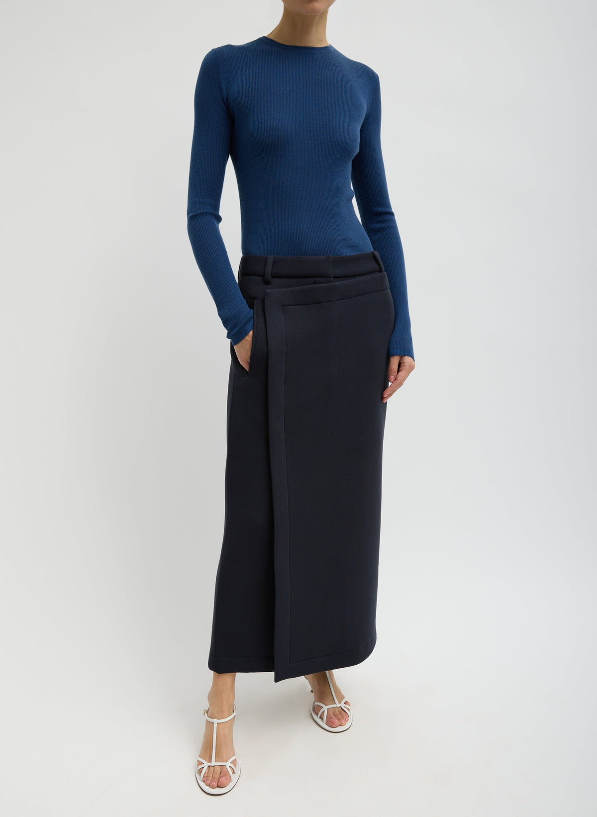 Featherweight Ribbed Sweater Crewneck Pullover Seal Blue - Tibi