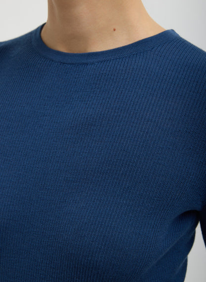 Featherweight Ribbed Sweater Crewneck Pullover Seal Blue - Tibi