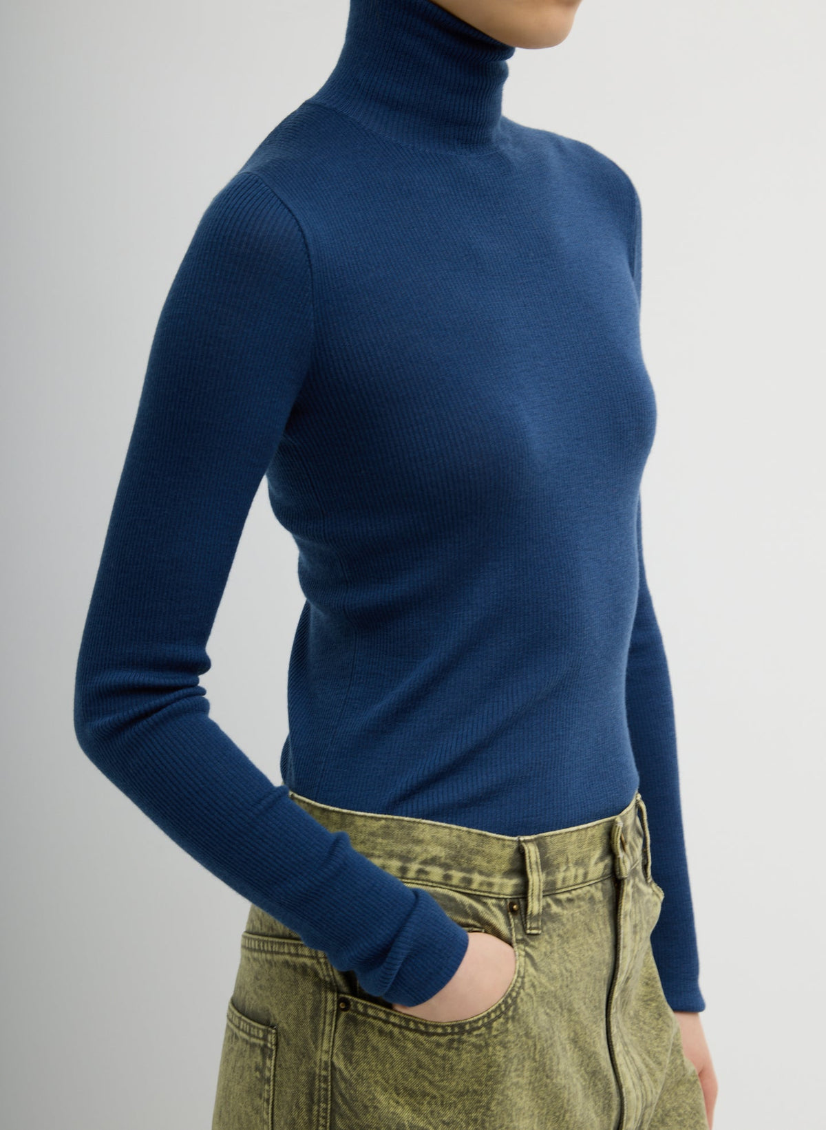 Featherweight Ribbed Sweater Turtleneck Pullover Seal Blue - Tibi
