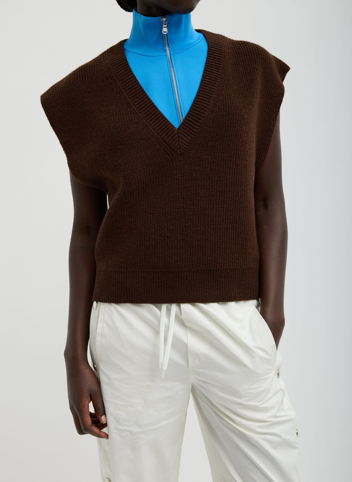 Cardigan Stitch Sweater Vest With Removable Dickie Brown - Tibi