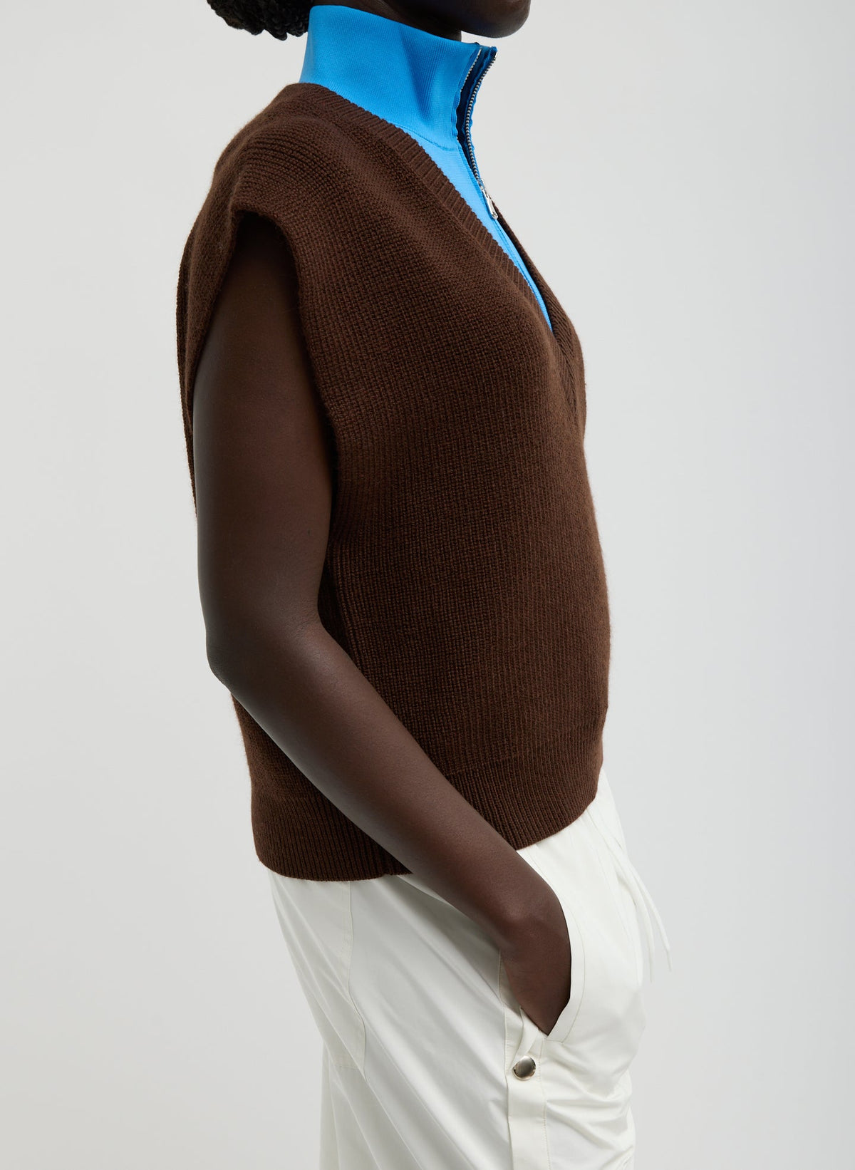 Cardigan Stitch Sweater Vest With Removable Dickie Brown - Tibi