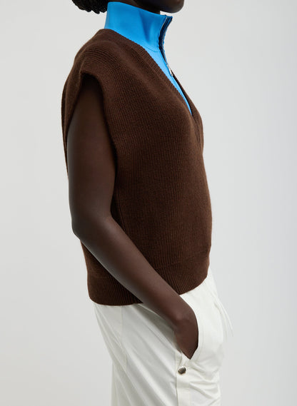 Cardigan Stitch Sweater Vest With Removable Dickie Brown - Tibi