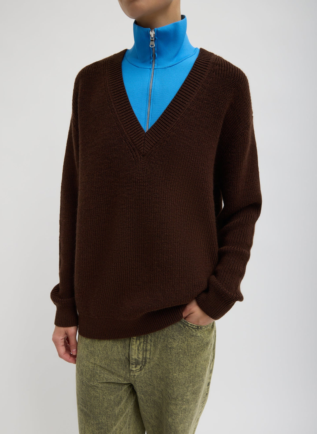 Cardigan Stitch V-Neck With Removable Dickie Brown - Tibi
