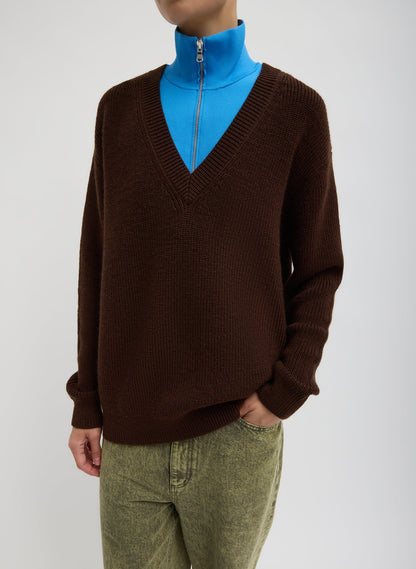Cardigan Stitch V-Neck With Removable Dickie Brown - Tibi