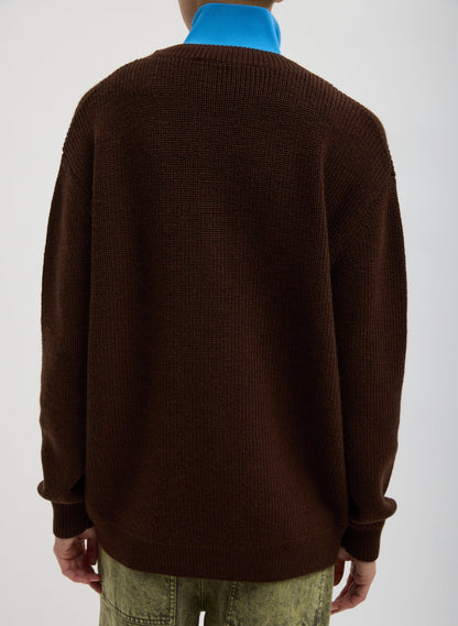 Cardigan Stitch V-Neck With Removable Dickie Brown - Tibi