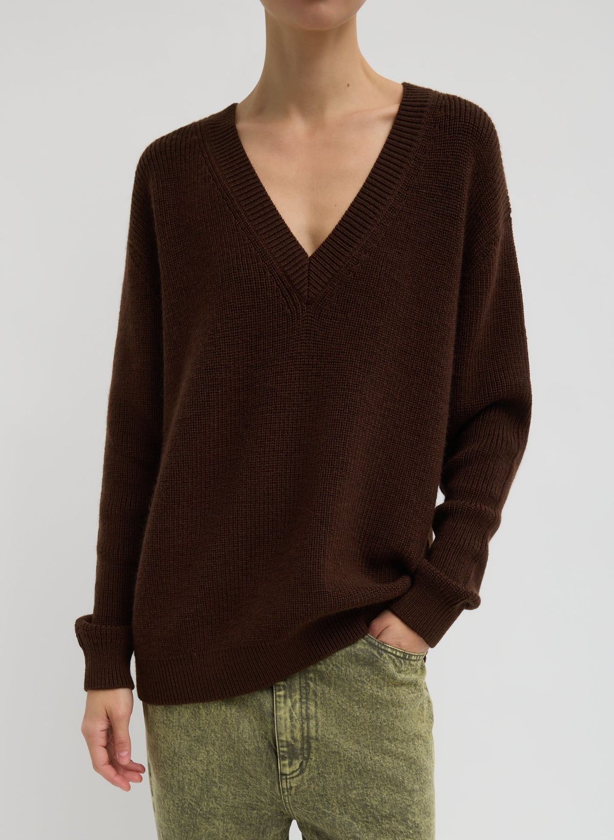 Cardigan Stitch V-Neck With Removable Dickie Brown - Tibi