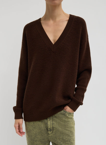 Cardigan Stitch V-Neck With Removable Dickie Brown - Tibi
