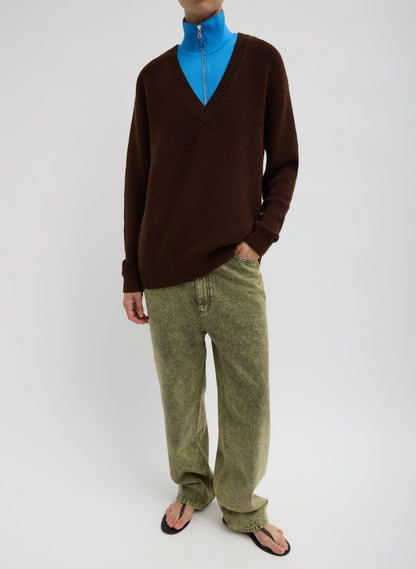 Cardigan Stitch V-Neck With Removable Dickie Brown - Tibi