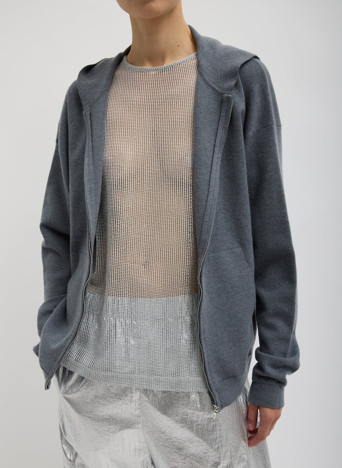 Double Faced Cashmere Hoodie Medium Heather Grey - Tibi