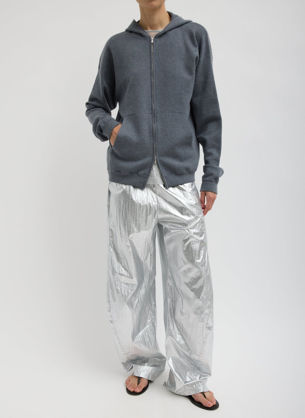 Double Faced Cashmere Hoodie Medium Heather Grey - Tibi