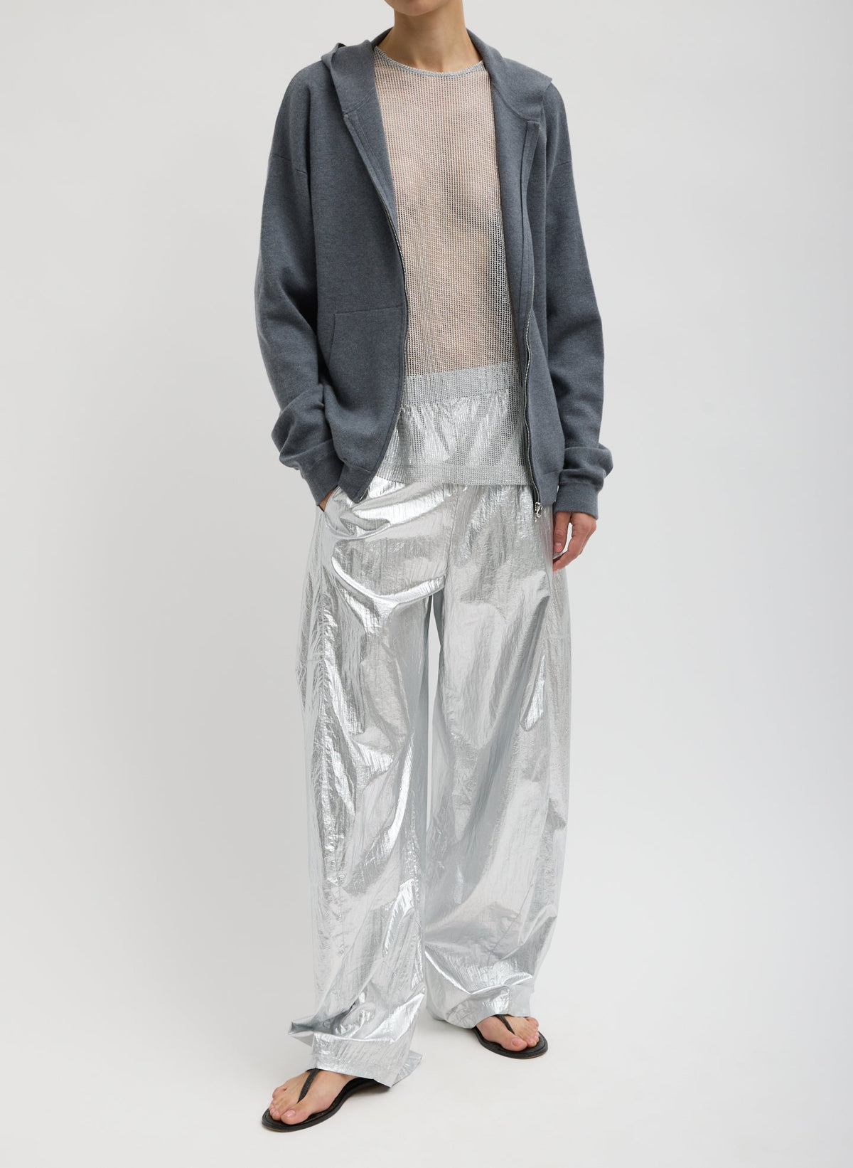 Double Faced Cashmere Hoodie Medium Heather Grey - Tibi