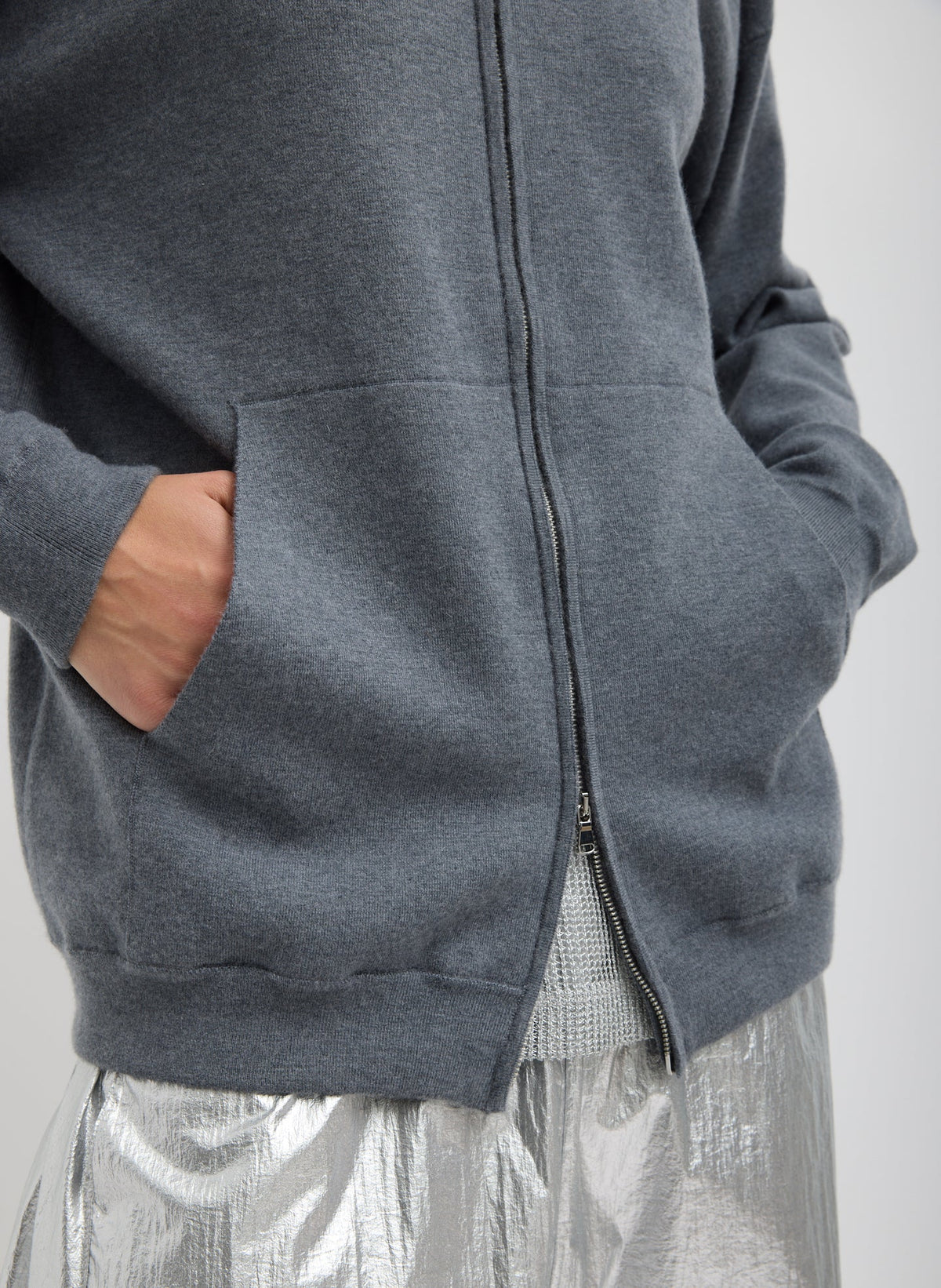 Double Faced Cashmere Hoodie Medium Heather Grey - Tibi