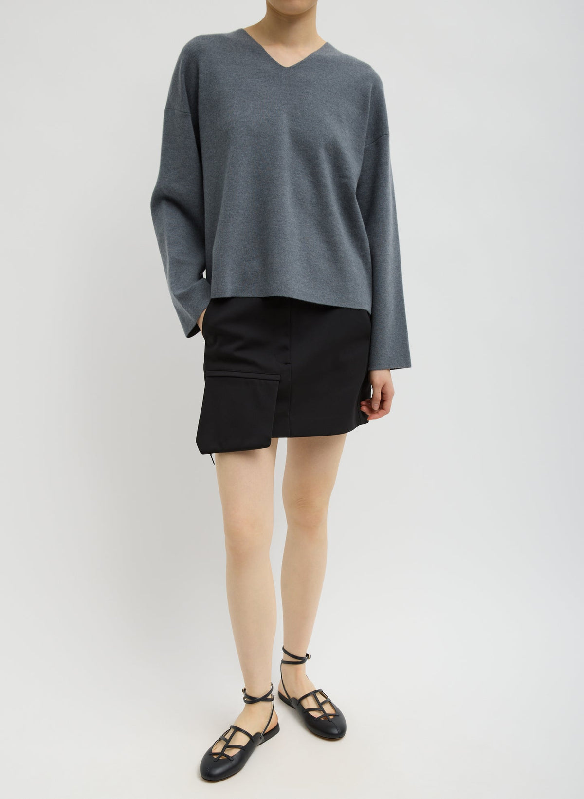 Double Faced Cashmere Oversized Easy Sweater Medium Heather Grey - Tibi