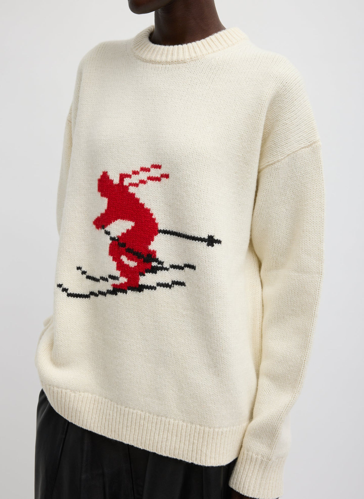 Soft Wool Ski Easy Pullover Crewneck Sweater Ivory Multi - Tibi