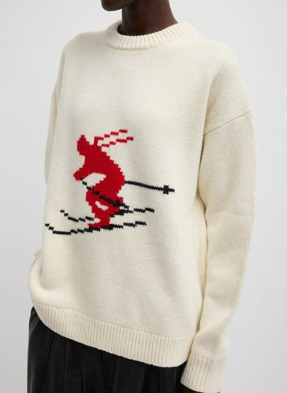 Soft Wool Ski Easy Pullover Crewneck Sweater Ivory Multi - Tibi