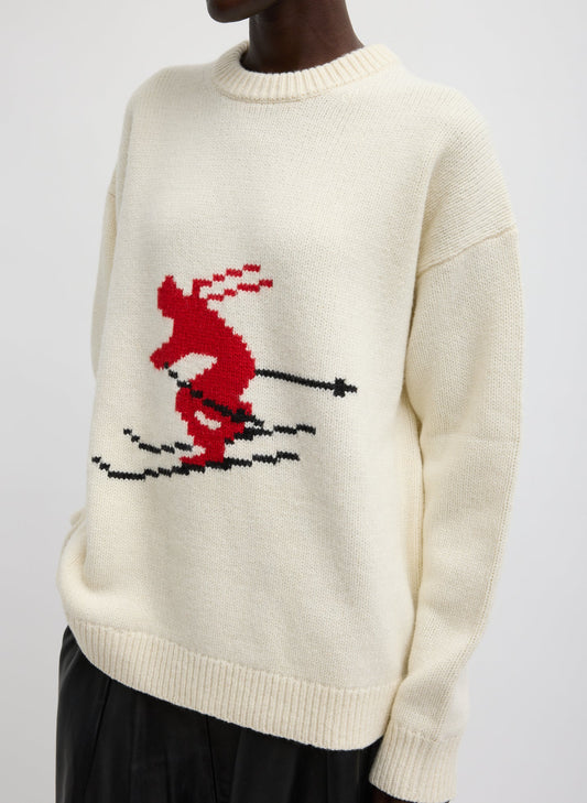 Soft Wool Ski Easy Pullover Crewneck Sweater Ivory Multi - Tibi