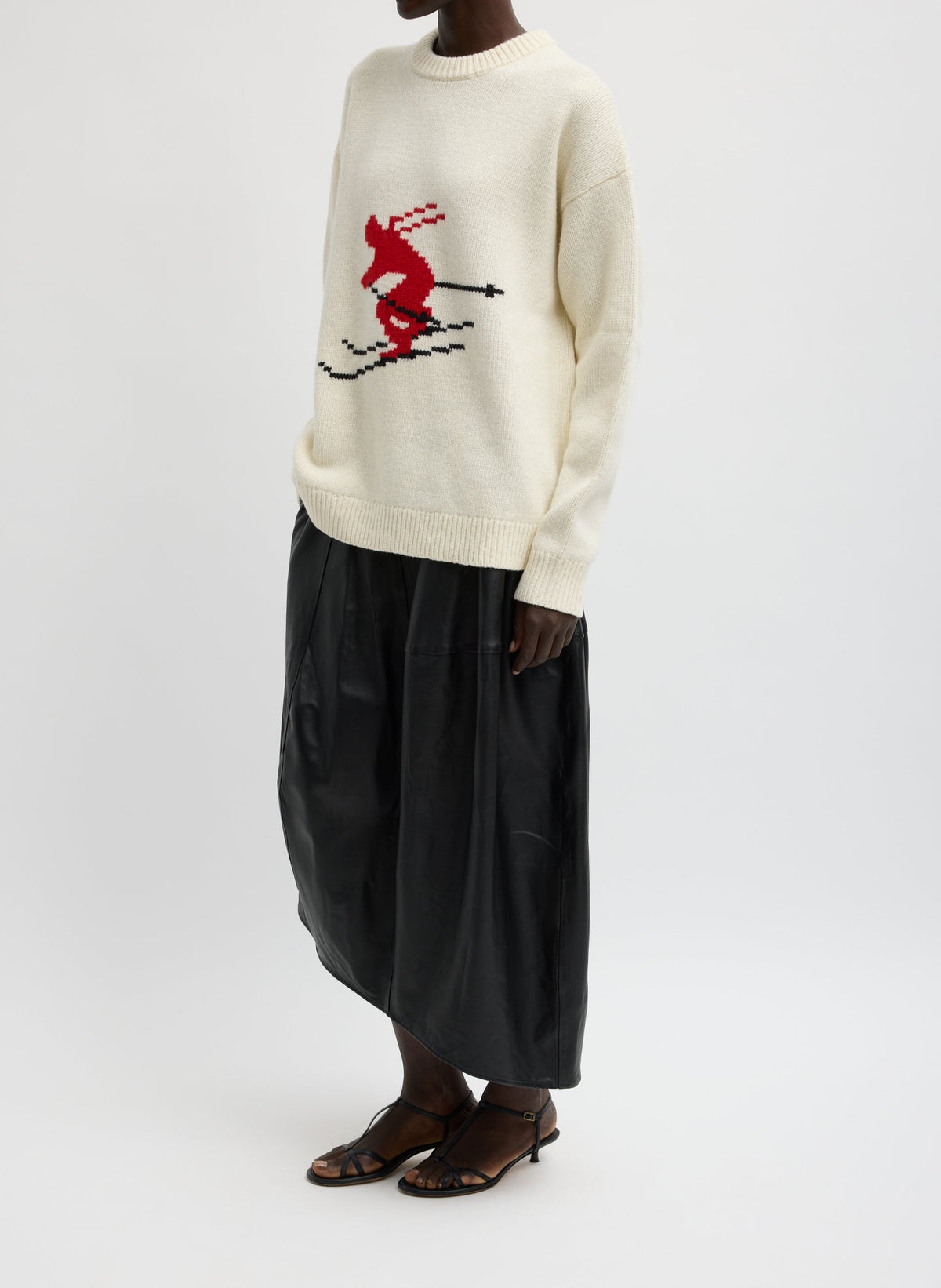 Soft Wool Ski Easy Pullover Crewneck Sweater Ivory Multi - Tibi