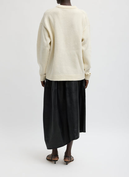 Soft Wool Ski Easy Pullover Crewneck Sweater Ivory Multi - Tibi