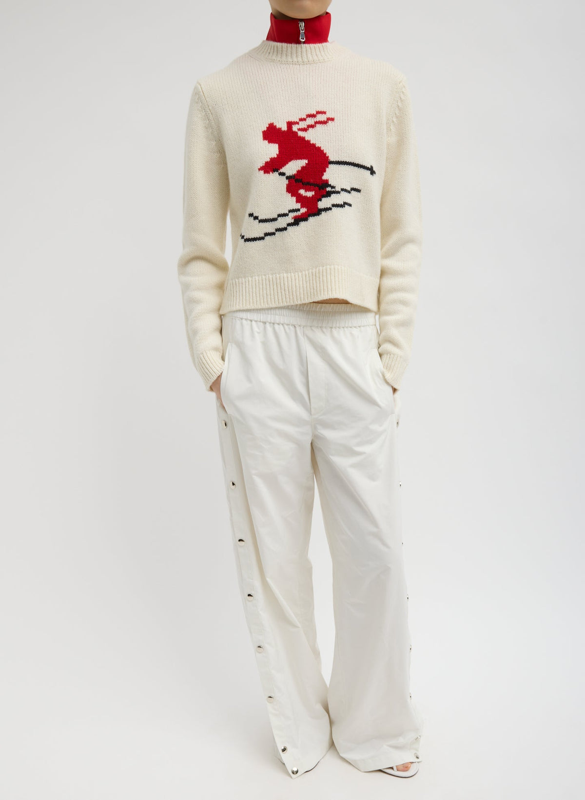 Soft Wool Ski Shrunken Sweater Ivory Multi - Tibi