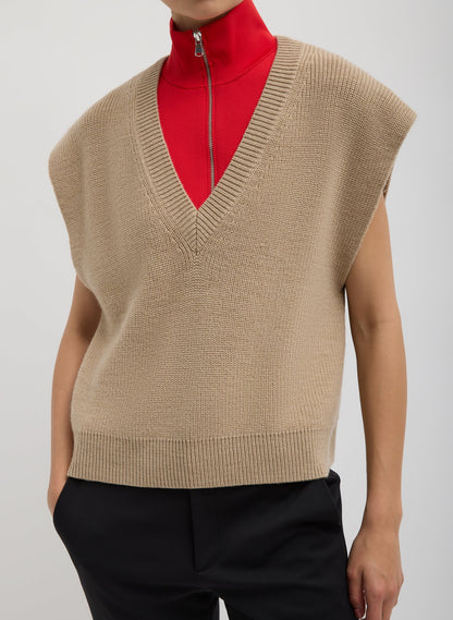 Cardigan Stitch Sweater Vest With Removable Dickie Latte - Tibi