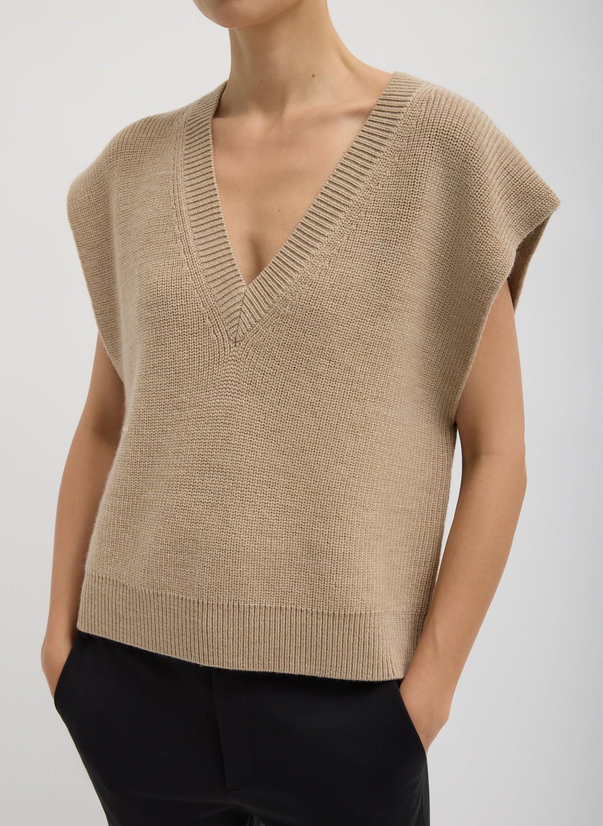 Cardigan Stitch Sweater Vest With Removable Dickie Latte - Tibi