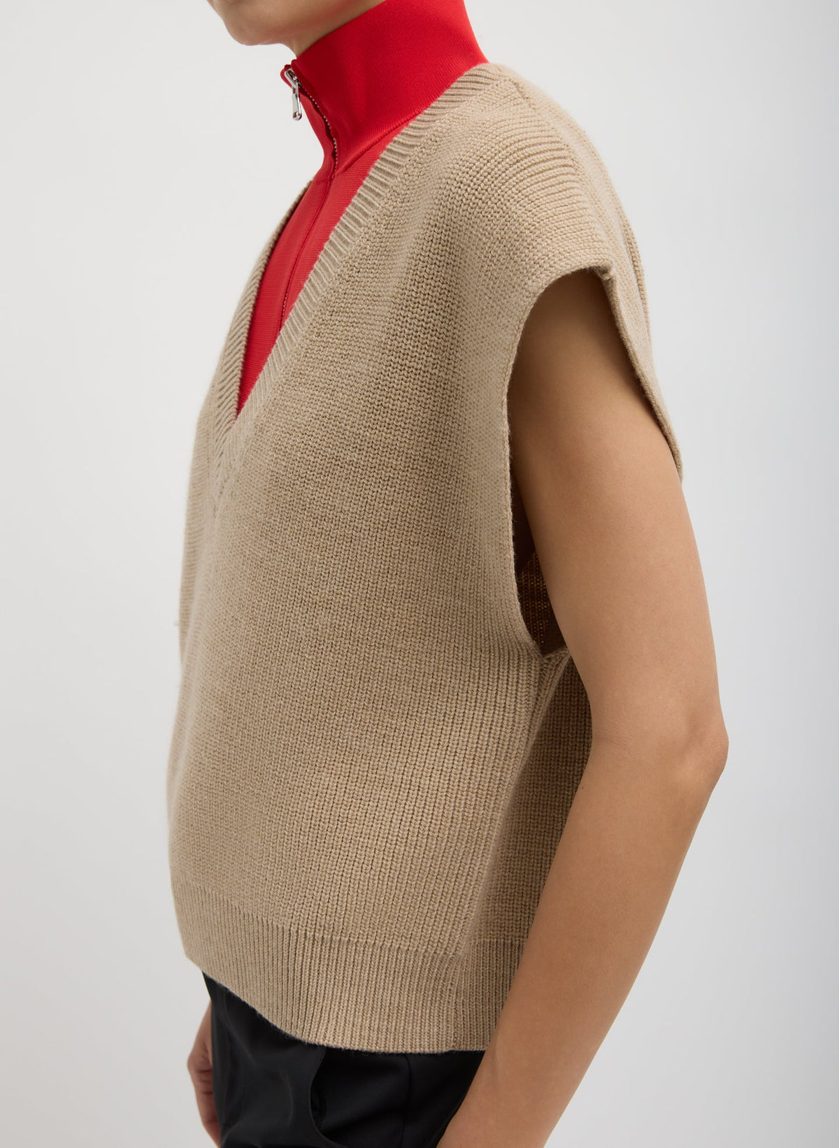 Cardigan Stitch Sweater Vest With Removable Dickie Latte - Tibi