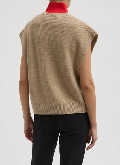 Cardigan Stitch Sweater Vest With Removable Dickie Latte - Tibi