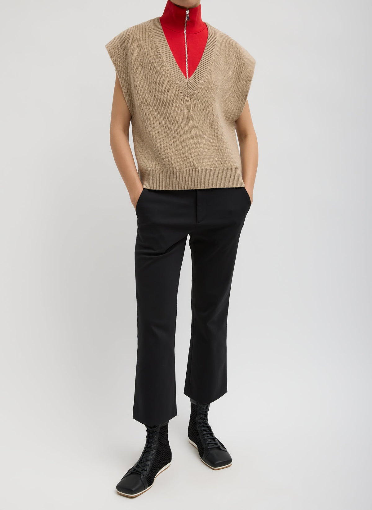 Cardigan Stitch Sweater Vest With Removable Dickie Latte - Tibi