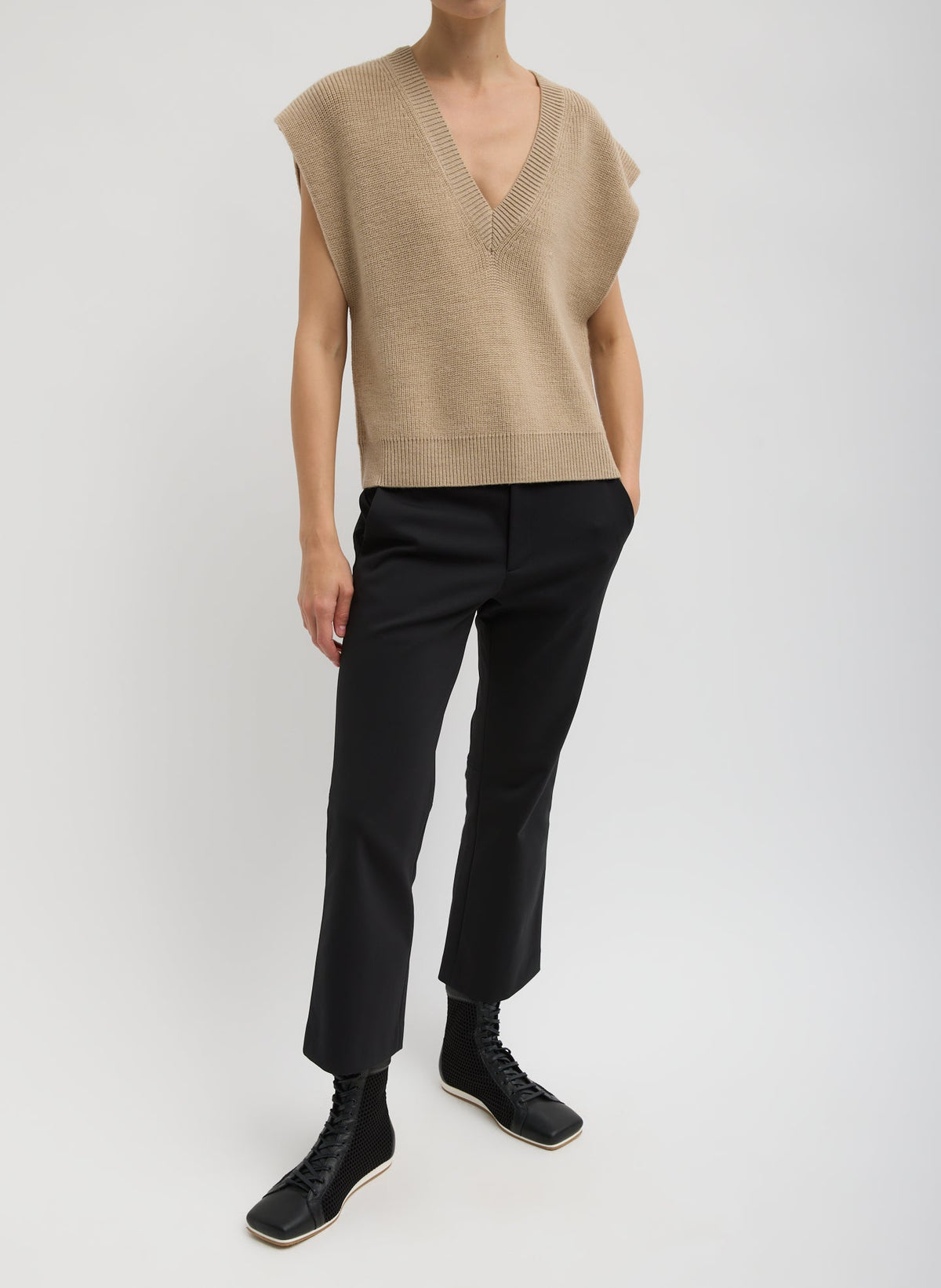 Cardigan Stitch Sweater Vest With Removable Dickie Latte - Tibi