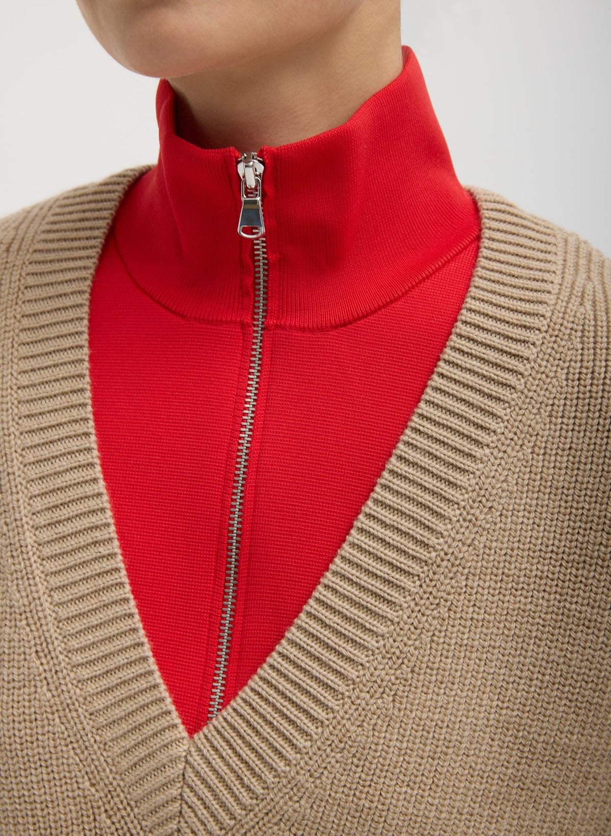 Cardigan Stitch Sweater Vest With Removable Dickie Latte - Tibi