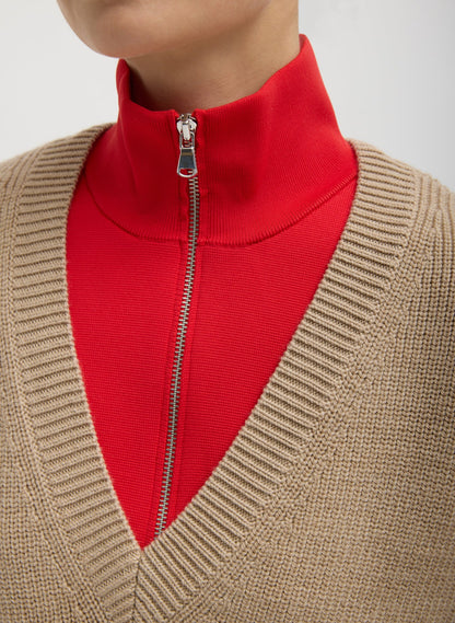 Cardigan Stitch Sweater Vest With Removable Dickie Latte - Tibi