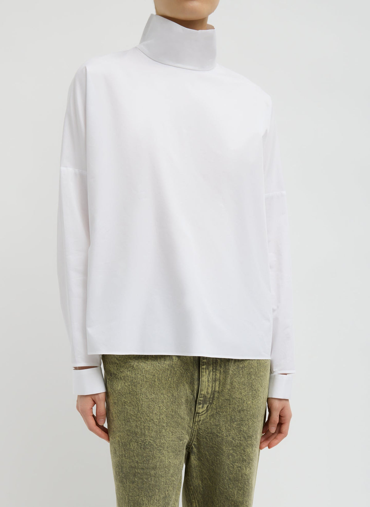 Eco Poplin Funnel Neck Dolman Top White - Tibi