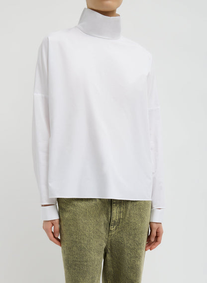 Eco Poplin Funnel Neck Dolman Top White - Tibi